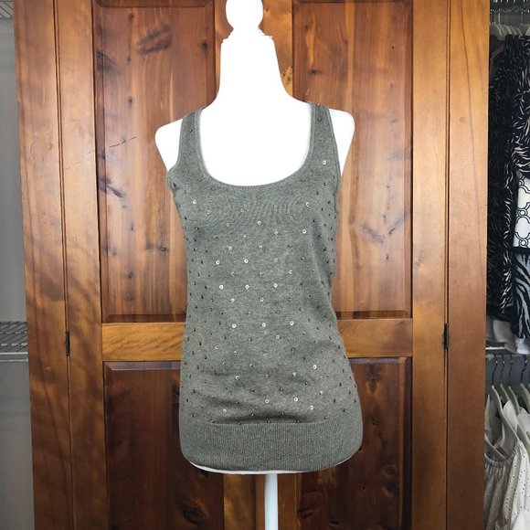 Banana Republic Petite Tan/Light Brown Cotton Sequined Sweater Academia Tank Top - Picture 1 of 9